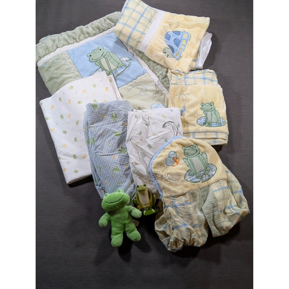 VTG Early 2000's Kidline Leap Froggy Baby Quilt Crib Nursery Set 9 pcs